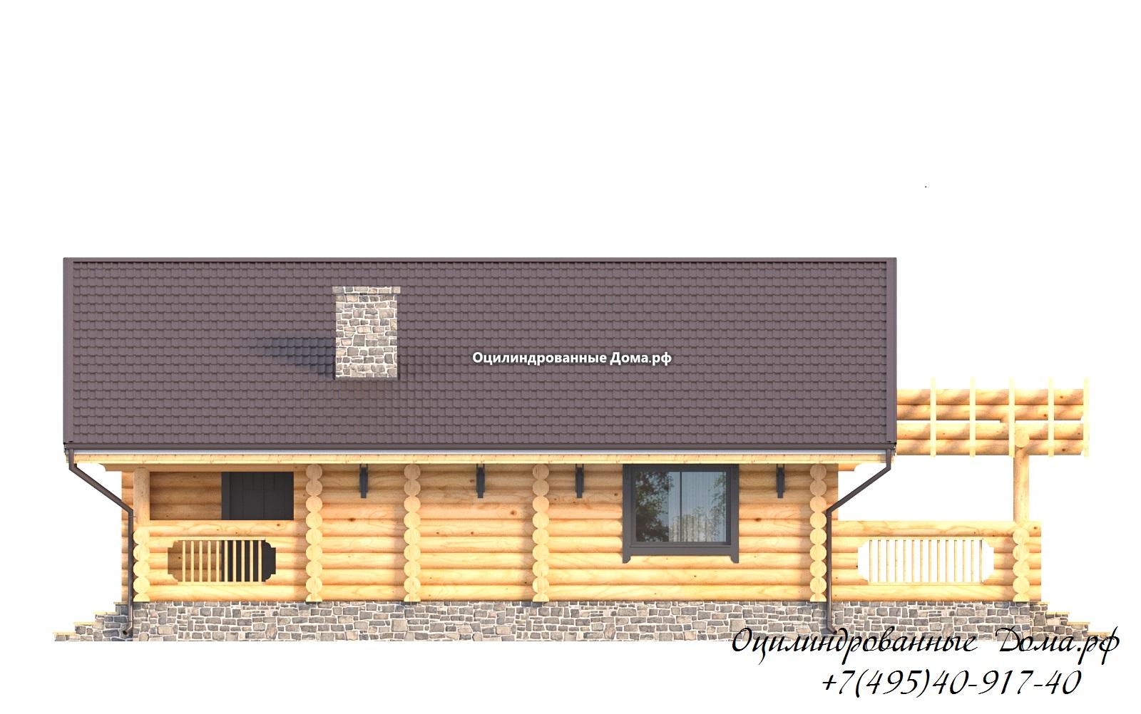 фасад 2 дома из оцилиндрованного бревна в стиле шале Монблан - 125м2